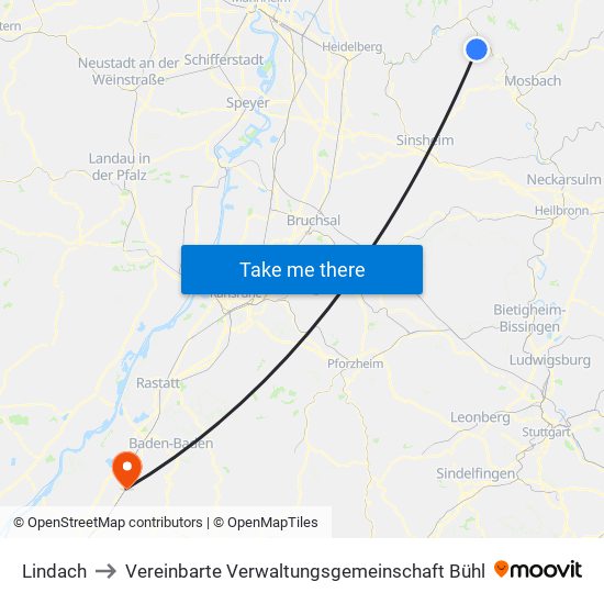 Lindach to Vereinbarte Verwaltungsgemeinschaft Bühl map