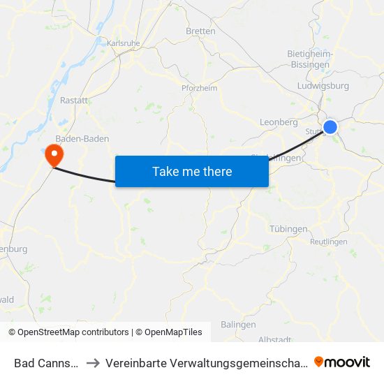 Bad Cannstatt to Vereinbarte Verwaltungsgemeinschaft Bühl map