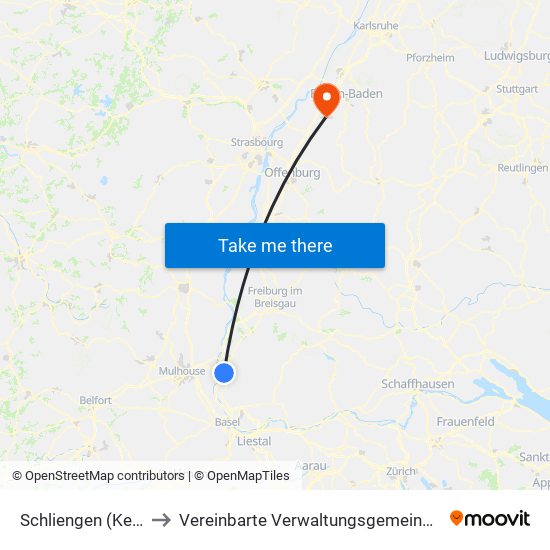 Schliengen (Kernort) to Vereinbarte Verwaltungsgemeinschaft Bühl map