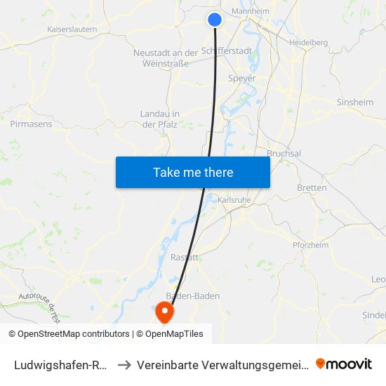 Ludwigshafen-Ruchheim to Vereinbarte Verwaltungsgemeinschaft Bühl map