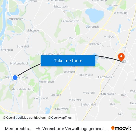 Memprechtshofen to Vereinbarte Verwaltungsgemeinschaft Bühl map