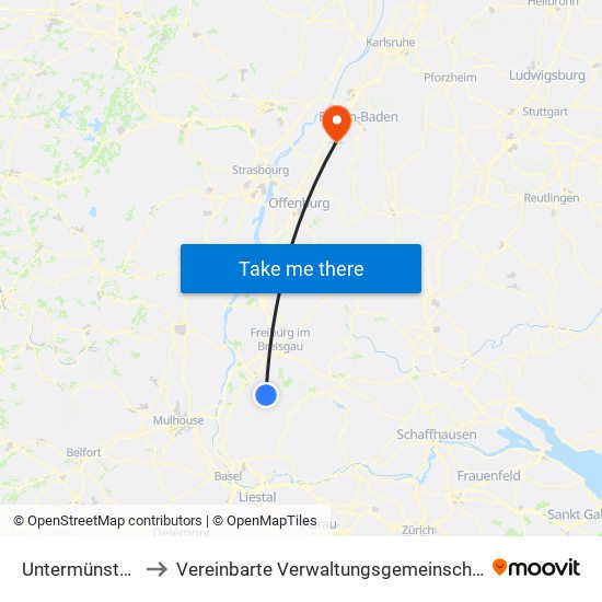 Untermünstertal to Vereinbarte Verwaltungsgemeinschaft Bühl map