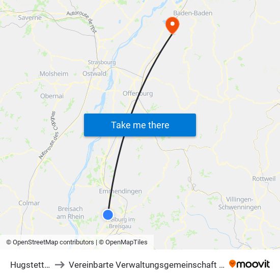 Hugstetten to Vereinbarte Verwaltungsgemeinschaft Bühl map