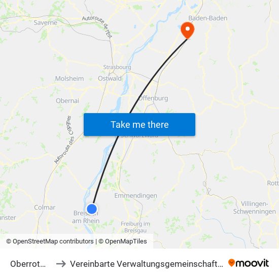 Oberrotweil to Vereinbarte Verwaltungsgemeinschaft Bühl map