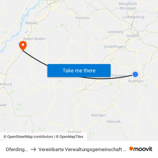 Oferdingen to Vereinbarte Verwaltungsgemeinschaft Bühl map