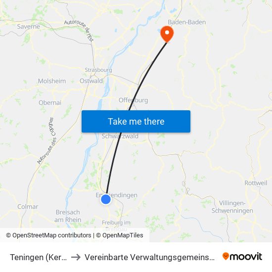 Teningen (Kernort) to Vereinbarte Verwaltungsgemeinschaft Bühl map