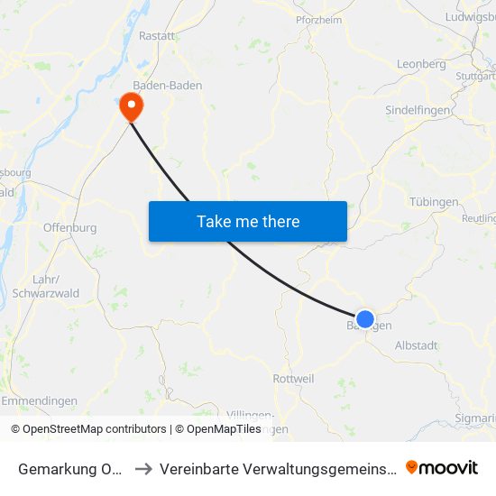 Gemarkung Ostdorf to Vereinbarte Verwaltungsgemeinschaft Bühl map