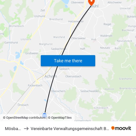 Mösbach to Vereinbarte Verwaltungsgemeinschaft Bühl map