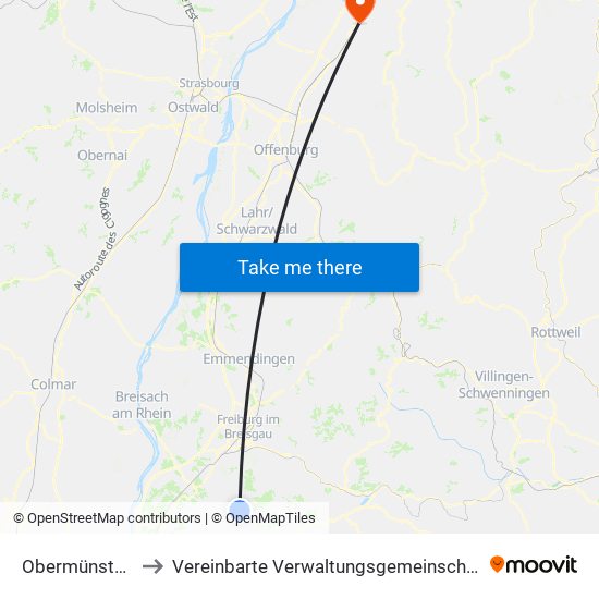 Obermünstertal to Vereinbarte Verwaltungsgemeinschaft Bühl map