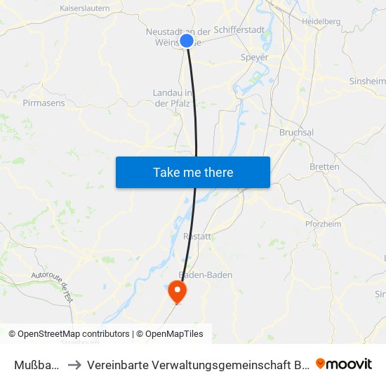 Mußbach to Vereinbarte Verwaltungsgemeinschaft Bühl map