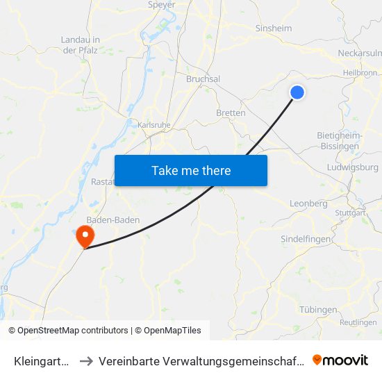 Kleingartach to Vereinbarte Verwaltungsgemeinschaft Bühl map