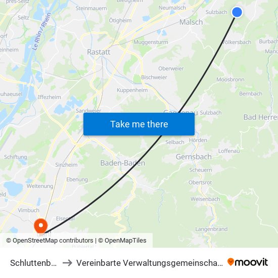 Schluttenbach to Vereinbarte Verwaltungsgemeinschaft Bühl map