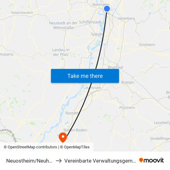 Neuostheim/Neuhermsheim to Vereinbarte Verwaltungsgemeinschaft Bühl map