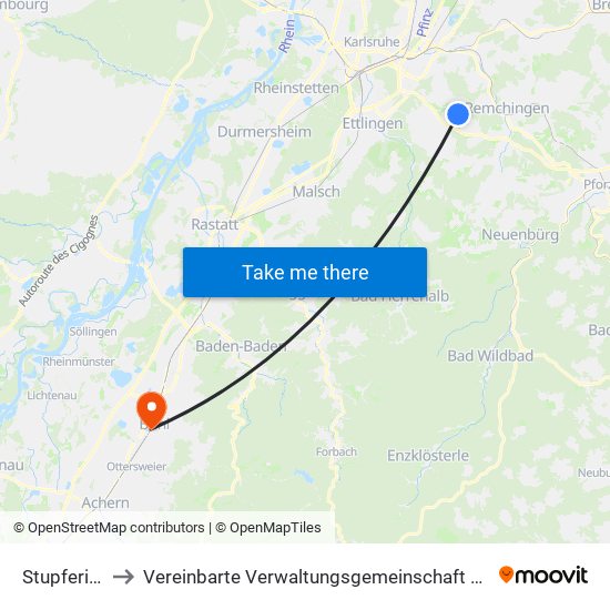 Stupferich to Vereinbarte Verwaltungsgemeinschaft Bühl map