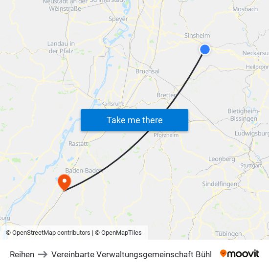 Reihen to Vereinbarte Verwaltungsgemeinschaft Bühl map