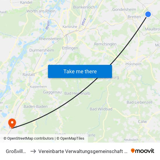 Großvillars to Vereinbarte Verwaltungsgemeinschaft Bühl map