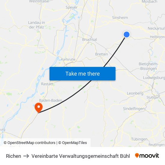 Richen to Vereinbarte Verwaltungsgemeinschaft Bühl map