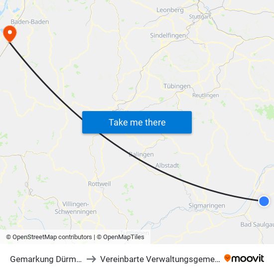 Gemarkung Dürmentingen to Vereinbarte Verwaltungsgemeinschaft Bühl map