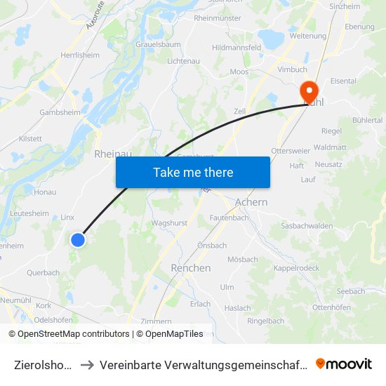 Zierolshofen to Vereinbarte Verwaltungsgemeinschaft Bühl map