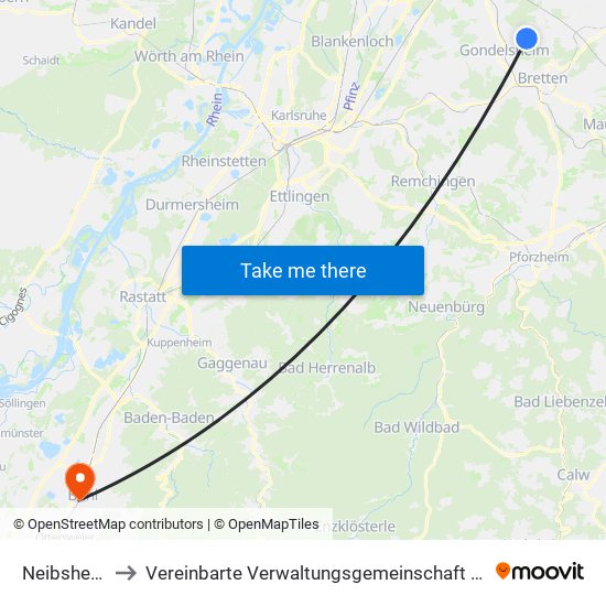 Neibsheim to Vereinbarte Verwaltungsgemeinschaft Bühl map