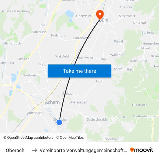 Oberachern to Vereinbarte Verwaltungsgemeinschaft Bühl map