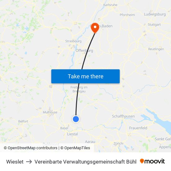 Wieslet to Vereinbarte Verwaltungsgemeinschaft Bühl map