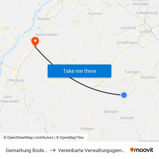 Gemarkung Bodelshausen to Vereinbarte Verwaltungsgemeinschaft Bühl map