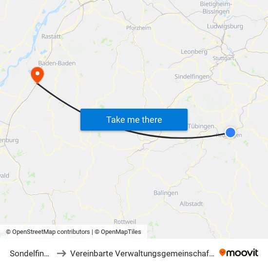 Sondelfingen to Vereinbarte Verwaltungsgemeinschaft Bühl map