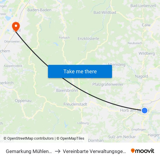 Gemarkung Mühlen am Neckar to Vereinbarte Verwaltungsgemeinschaft Bühl map