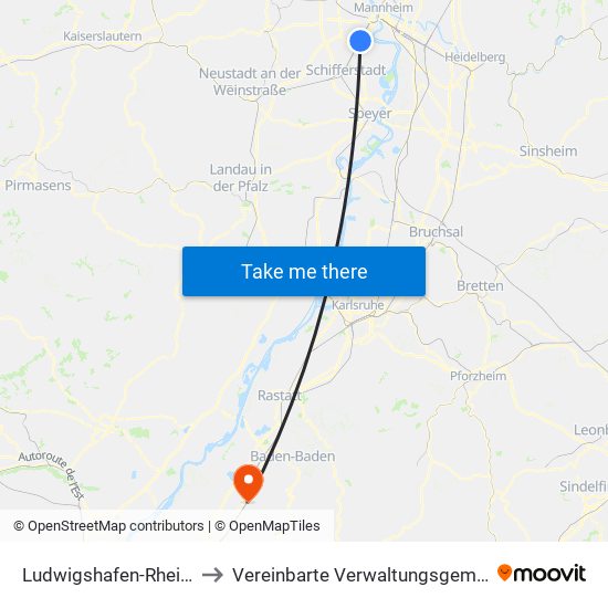 Ludwigshafen-Rheingönheim to Vereinbarte Verwaltungsgemeinschaft Bühl map