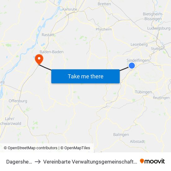 Dagersheim to Vereinbarte Verwaltungsgemeinschaft Bühl map