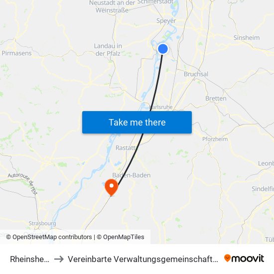 Rheinsheim to Vereinbarte Verwaltungsgemeinschaft Bühl map