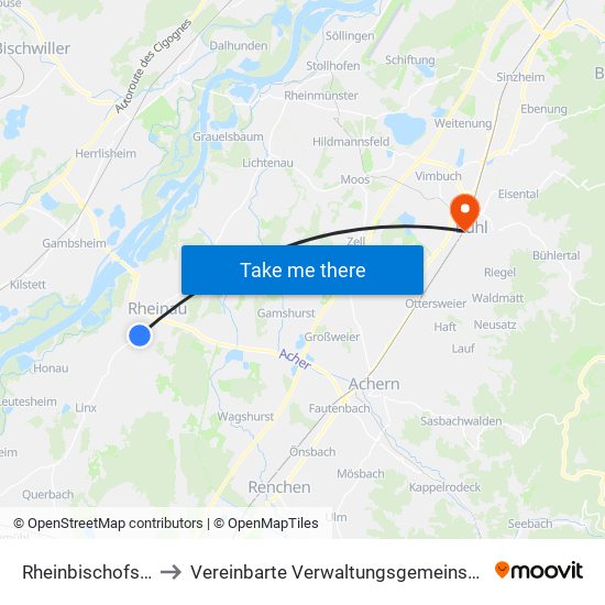 Rheinbischofsheim to Vereinbarte Verwaltungsgemeinschaft Bühl map