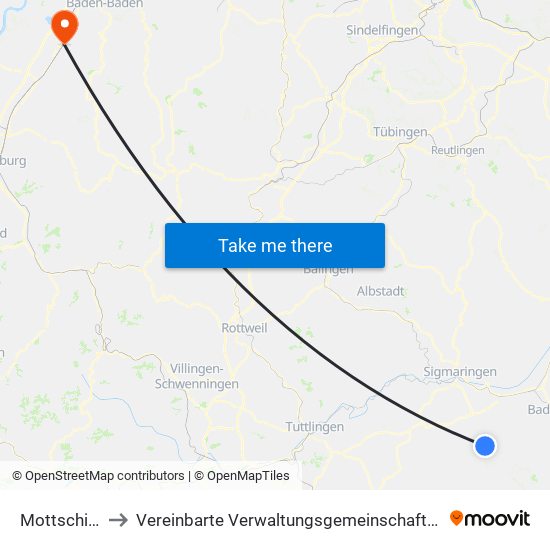 Mottschieß to Vereinbarte Verwaltungsgemeinschaft Bühl map