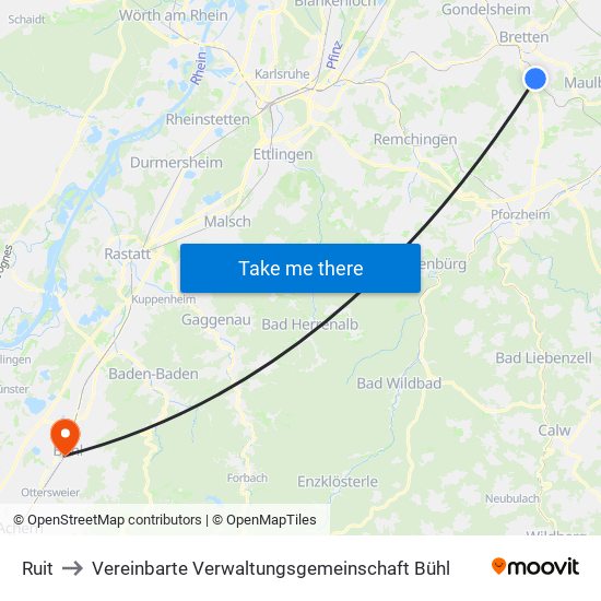 Ruit to Vereinbarte Verwaltungsgemeinschaft Bühl map