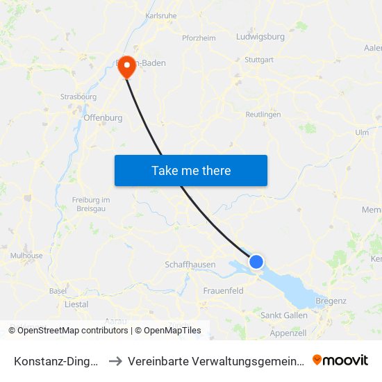 Konstanz-Dingelsdorf to Vereinbarte Verwaltungsgemeinschaft Bühl map