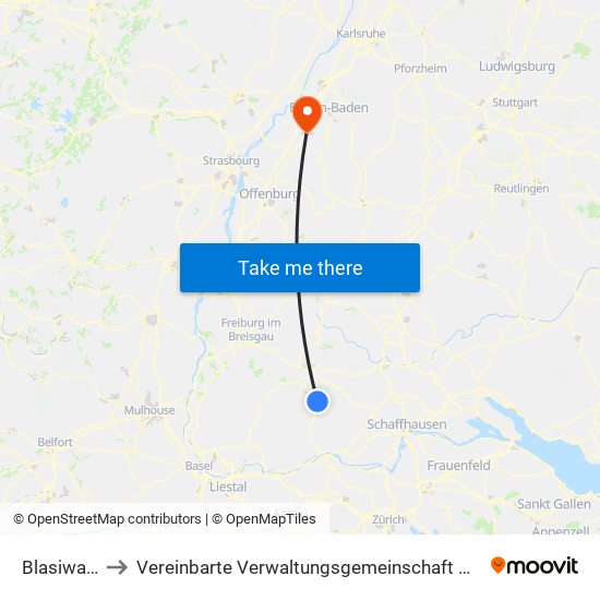 Blasiwald to Vereinbarte Verwaltungsgemeinschaft Bühl map