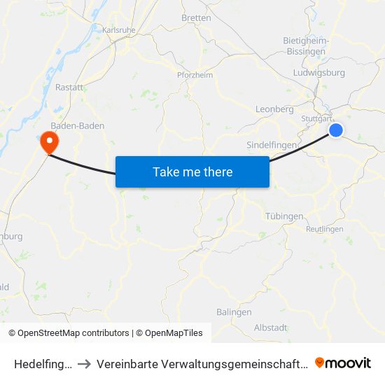 Hedelfingen to Vereinbarte Verwaltungsgemeinschaft Bühl map