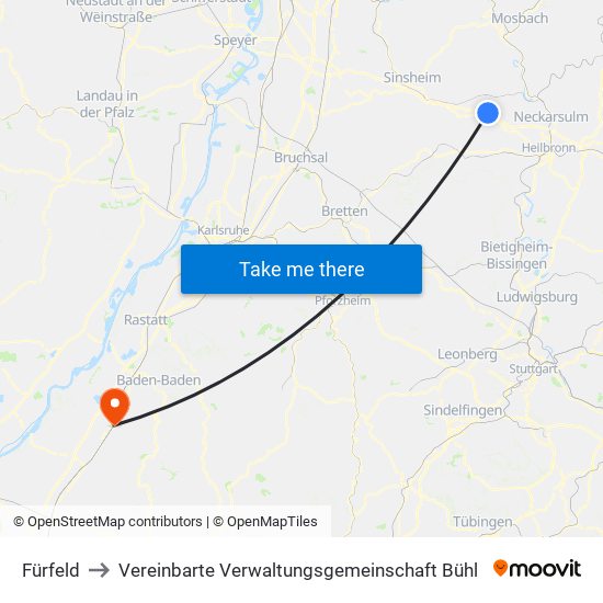 Fürfeld to Vereinbarte Verwaltungsgemeinschaft Bühl map