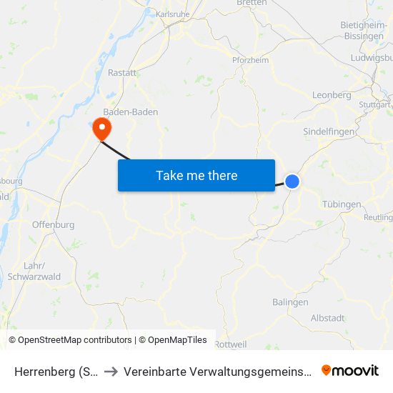 Herrenberg (Stadt) to Vereinbarte Verwaltungsgemeinschaft Bühl map