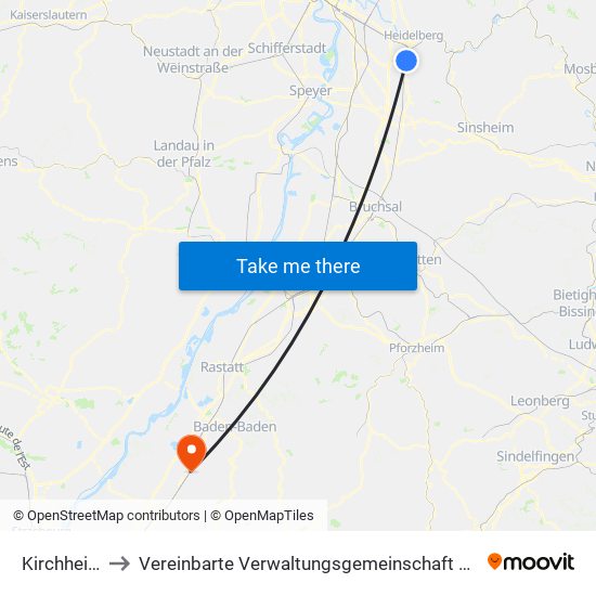 Kirchheim to Vereinbarte Verwaltungsgemeinschaft Bühl map