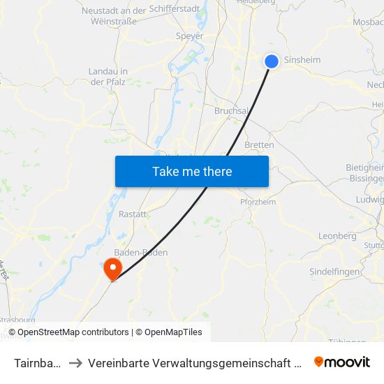 Tairnbach to Vereinbarte Verwaltungsgemeinschaft Bühl map