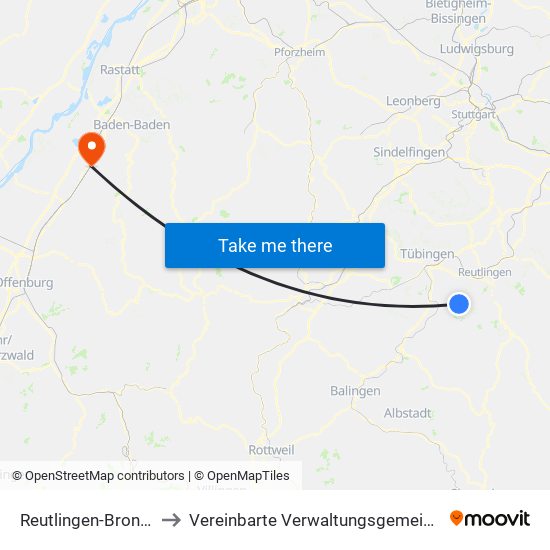 Reutlingen-Bronnweiler to Vereinbarte Verwaltungsgemeinschaft Bühl map