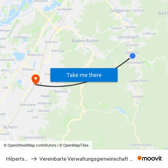 Hilpertsau to Vereinbarte Verwaltungsgemeinschaft Bühl map