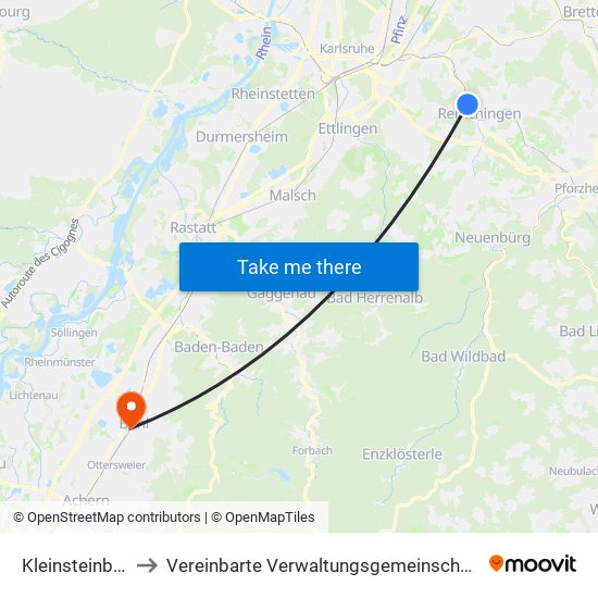 Kleinsteinbach to Vereinbarte Verwaltungsgemeinschaft Bühl map