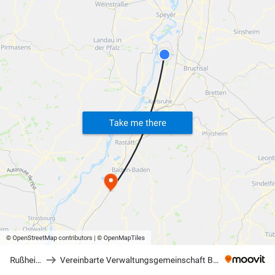 Rußheim to Vereinbarte Verwaltungsgemeinschaft Bühl map