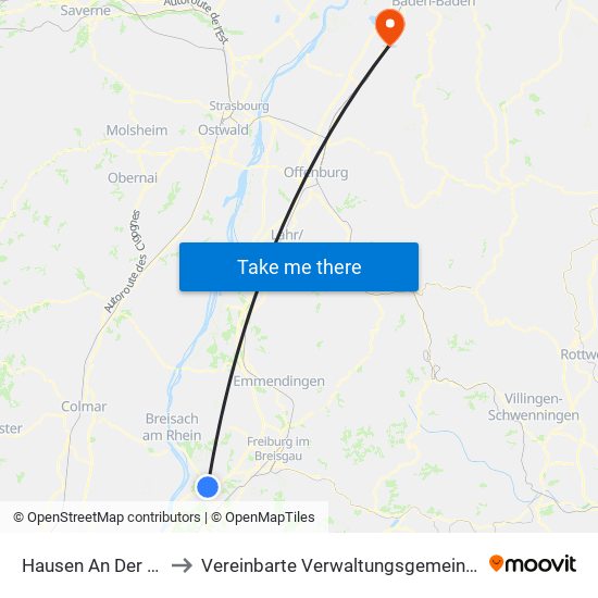 Hausen An Der Möhlin to Vereinbarte Verwaltungsgemeinschaft Bühl map