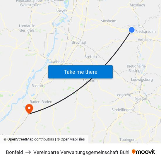 Bonfeld to Vereinbarte Verwaltungsgemeinschaft Bühl map