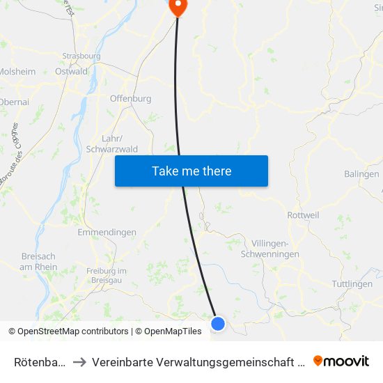 Rötenbach to Vereinbarte Verwaltungsgemeinschaft Bühl map