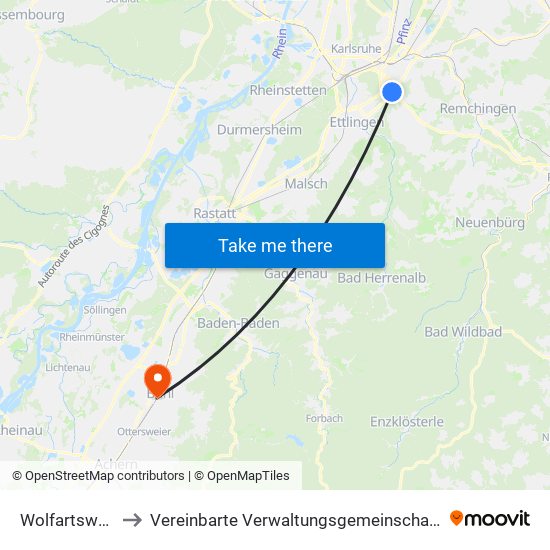 Wolfartsweier to Vereinbarte Verwaltungsgemeinschaft Bühl map